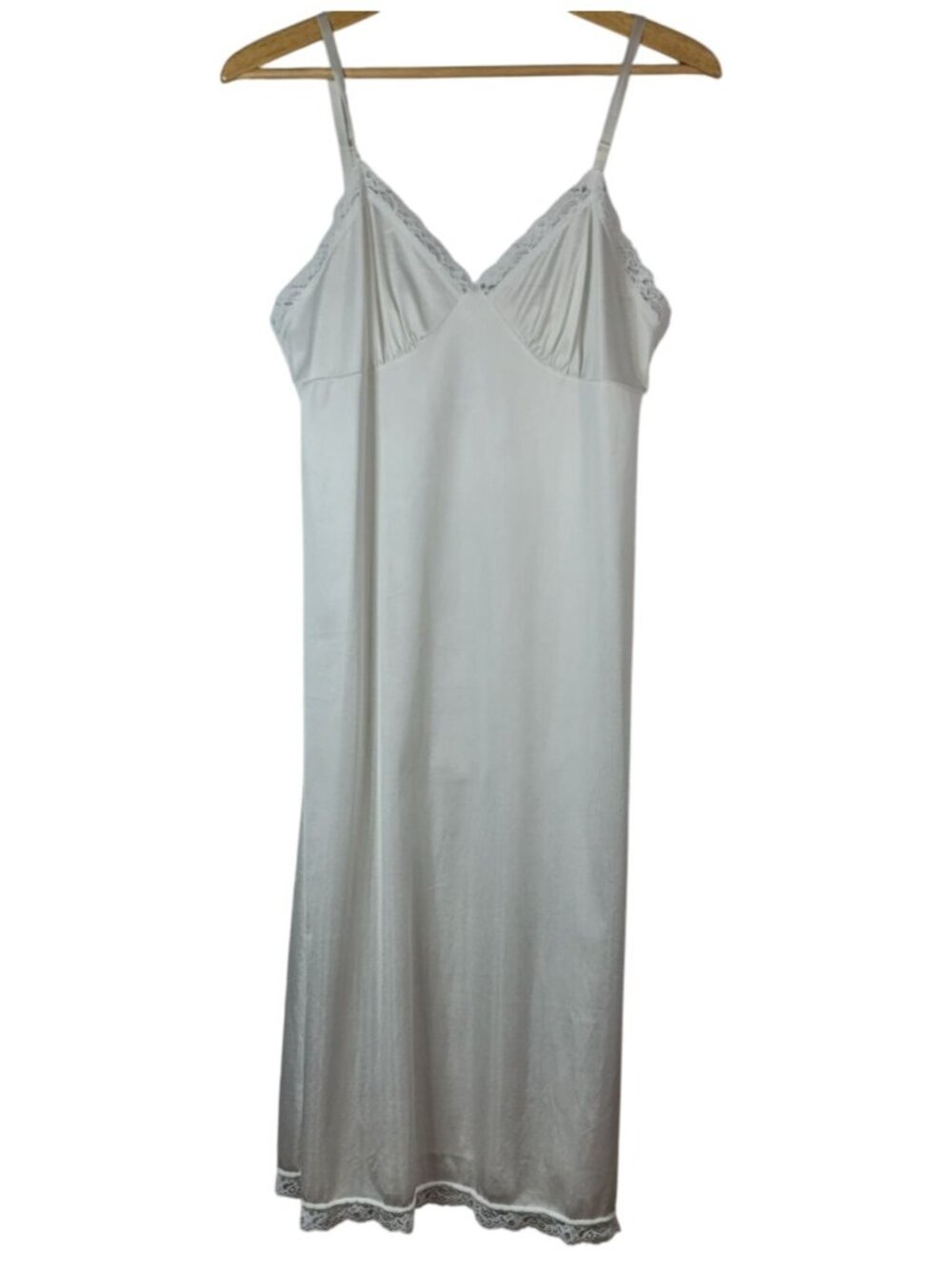 Deena Full Slip White Size 36 Lace Trim Adj 100% Nylon Nightgown USA Vintage